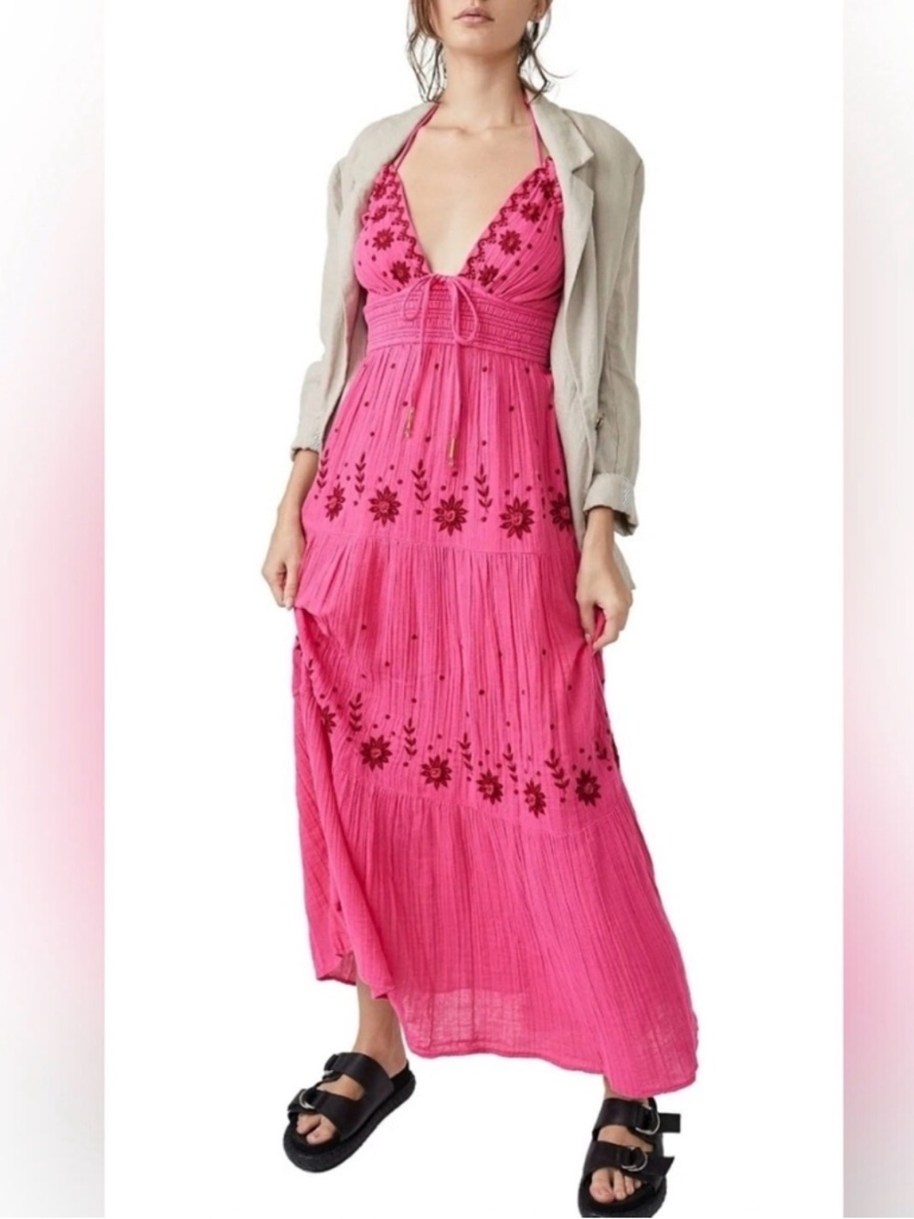 Free People Real Love Halter Maxi Dress with Floral Embroidery - NWT Size S - Picture 5 of 10
